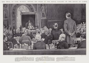 Rettssaken mot jarl Russell foran sine jevnaldrende i Royal Gallery of the House of Lords, Westminster (litho)