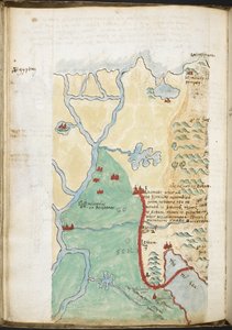 MS 57555, f.23v, Kart over Nord-Afrika, fra en notatbok som inneholder en historisk tidsskrift, biblioteklister osv.; c.1606-08 (akvarell på papir) av Walter Raleigh
