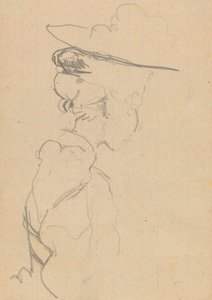 Hode og skuldre til en kvinne i hatt, i tapt profil, til høyre (grafitt på papir) av Walter Richard Sickert