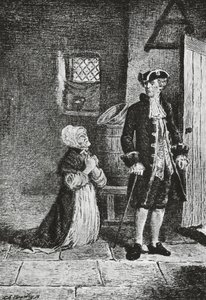 Elspeth og Lord Glenallan, illustrasjon for Antiquary, historisk roman av Walter Scott (1771-1832), gravering av Walter Scott