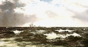 Havlandskap med skip i Mid Channel av Walter Shaw