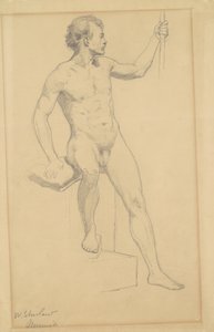 Sittende mann naken, ca. 1870-77 (grafitt på vevd papir)