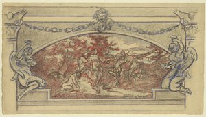Studer tegning for et veggmaleri som viser dansende figurer av Walter Shirlaw