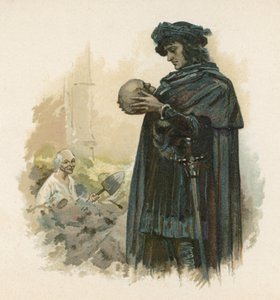 Hamlet med hodeskallen til Yorick (chromolitho)
