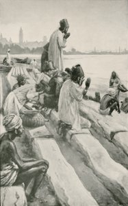 Parsis som tilber den stigende solen på stranden i Bombay av Walter Stanley Paget
