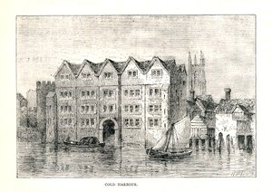 Kald havn. Medieval Mansion House North Bank of Thames over London Bridge, 1894