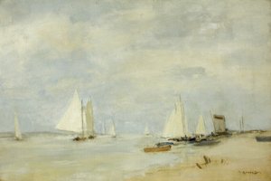 Yachts in the Cutting (olje på lerret)