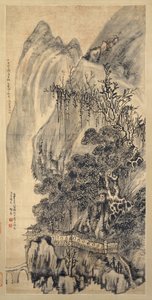 Landskap, datert 1649. av Wang Duo