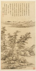 Høye bambus og fjerne fjell, etter Wang Meng, 1694.