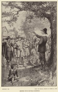 George Foxs bemerkelsesverdige publikum (litho) av Warren B. Davis