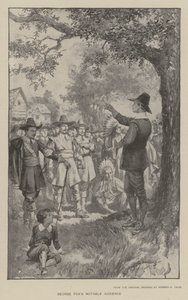 George Foxs bemerkelsesverdige publikum (litho) av Warren B. Davis