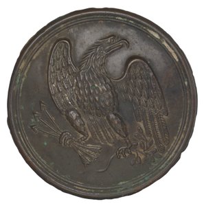 Plate med stemplet ørndesign i messing fra et patronboksbelte, 1862-1865. av Warren H. Wilkinson
