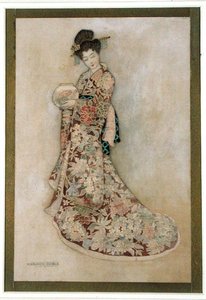 Geisha Girl (akvarell og gull på lin)