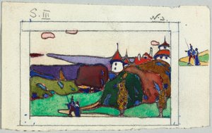 Landskap med et par i middelalderdrakt, verso: fragment av en ridder i rustning av Wassily Kandinsky