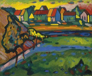 ""Village bavarois avec champs"" (bayersk landsby med et felt) Peinture de Vassily Kandinsky (ou Wassily Kandinski eller Kandinskij av Wassily Kandinsky