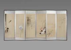 Et par sammenleggbare skjermer: Flowers of the Twelve Months, ca. 1900 (blekk og farge på papir)