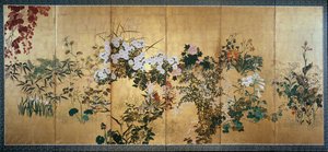 Skjerm med høst- og vinterblomster, tidlig 1700-tall