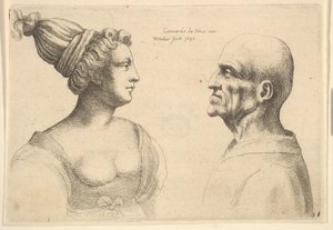 En kvinne med hår bundet tilbake og en skallet hann vendt mot hverandre, 1645. av Wenceslaus Hollar