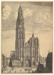 Antwerpen-katedralen (Utsikt over katedralkirkens tårn) av Wenceslaus Hollar