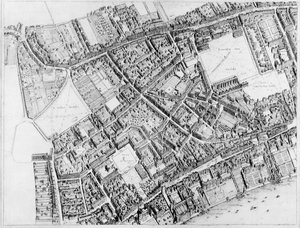 Fugleperspektivplan for det vestlige sentrale distriktet i London, 1660-6 av Wenceslaus Hollar