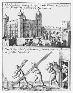 Biskoper fengslet i Tower of London; Popish recusants avvæpnet av Wenceslaus Hollar