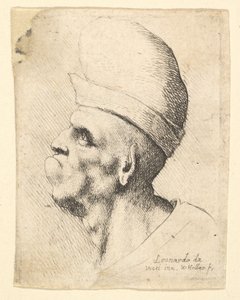 Byste av en deformert mann iført pærehatt i profil til venstre, 1625-77. av Wenceslaus Hollar
