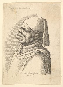 Byste av en deformert mann med hatt og fett, utstående underleppe i profil til venstre, 1625-77. av Wenceslaus Hollar