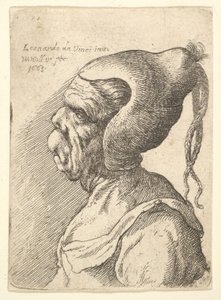 Byste av en deformert kvinne med konisk hatt og to dinglende fletter i profil til venstre, 1665. av Wenceslaus Hollar