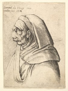 Byste av en mann med liten oppslått nese og svært høy overleppe, iført hette, i profil..., 1666. av Wenceslaus Hollar