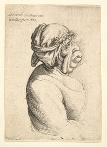 Byste av en kvinne med utstående munn iført lavt snittkjole og tøy bundet rundt hodet..., 1660. av Wenceslaus Hollar