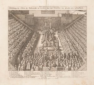 Skildring av parlamentet i Londons sesjon av dommen til jarlen av Stafford, ca 1642. av Wenceslaus Hollar