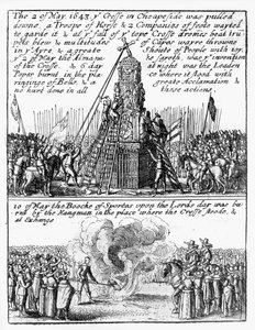 Ødeleggelse av Cheapside Cross; 'Sportens bok' brant på stedet av Wenceslaus Hollar