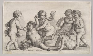 Fem gutter og en satyr, 1625-77. av Wenceslaus Hollar
