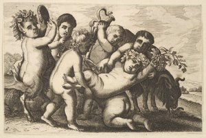 Fem gutter, to satyrer og en geitekopi, 1600-tallet. av Wenceslaus Hollar