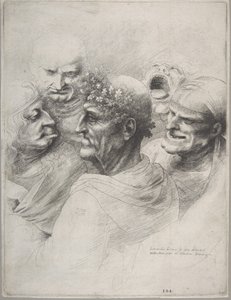 Fem groteske hoder, inkludert en eldre mann med eikebladkrans, 1646., 1646. av Wenceslaus Hollar