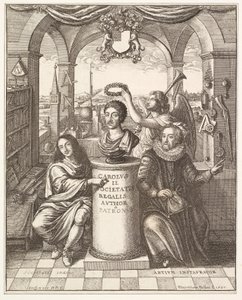 Frontispice av The History of the Royal Society of London av Thomas Spratt, pub. 1702 av Wenceslaus Hollar