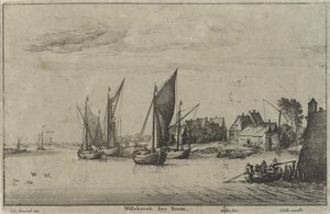 Utsikt over Willebroek nær Mechelen Willebroek bey Boom (tittel på objekt) Elvelandskap og kystutsikt (serietittel) av Wenceslaus Hollar