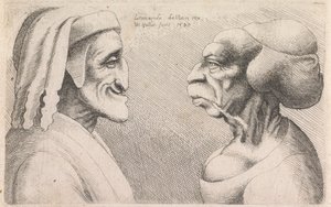 Groteske profiler av en mann og kvinne som står overfor hverandre av Wenceslaus Hollar