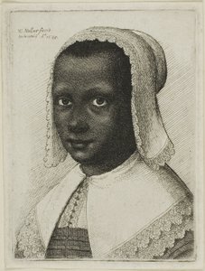Hodet til en svart kvinne med en blondetørklehatt av Wenceslaus Hollar