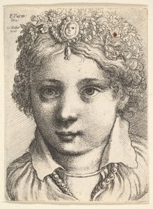 Hodet til en ung jente som har på seg en hodeplagg med juvel, ca. 1645. av Wenceslaus Hollar