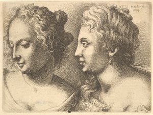 Hoder til to unge kvinner, 1645. av Wenceslaus Hollar