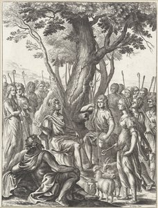 Shepherd Meliboeus dømmer spillet til gjeterne Corydon og Thyrsis Verker til Virgil (serietittel) av Wenceslaus Hollar