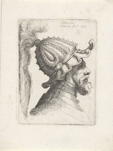 Hodet til en mann med hjelm Hoder med hjelmer til Parmigianino (serietittel) av Wenceslaus Hollar