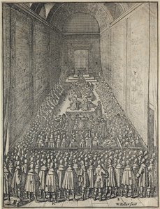 Interiør av House of Lords i sesjon, Palace of Westminster, London, c1650 av Wenceslaus Hollar