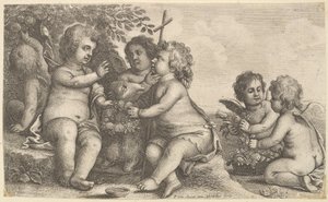 Jesus, døperen Johannes og fire kjeruber, 1625-77. av Wenceslaus Hollar