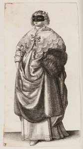 Kvinne med maske og muffe av Wenceslaus Hollar