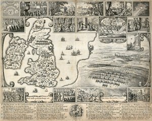 Kart over De britiske øyer og illustrasjoner av historiske begivenheter fra 1600-tallet, c1659 av Wenceslaus Hollar