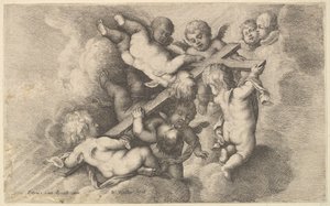 Syv putti som bærer korset, 1646. av Wenceslaus Hollar