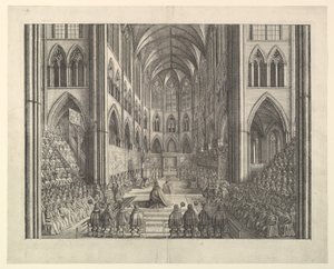 Kroningen av kong Charles II i Westminster Abbey, 23. april 1661 (fra John Ogilbys «The Entertainment of...Charles II», London, 1662) av Wenceslaus Hollar