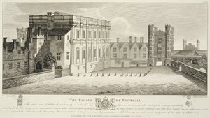 The Palace of Whitehall, fra en tegning i Pepysian Library, Cambridge, publisert 1809 av Wenceslaus Hollar